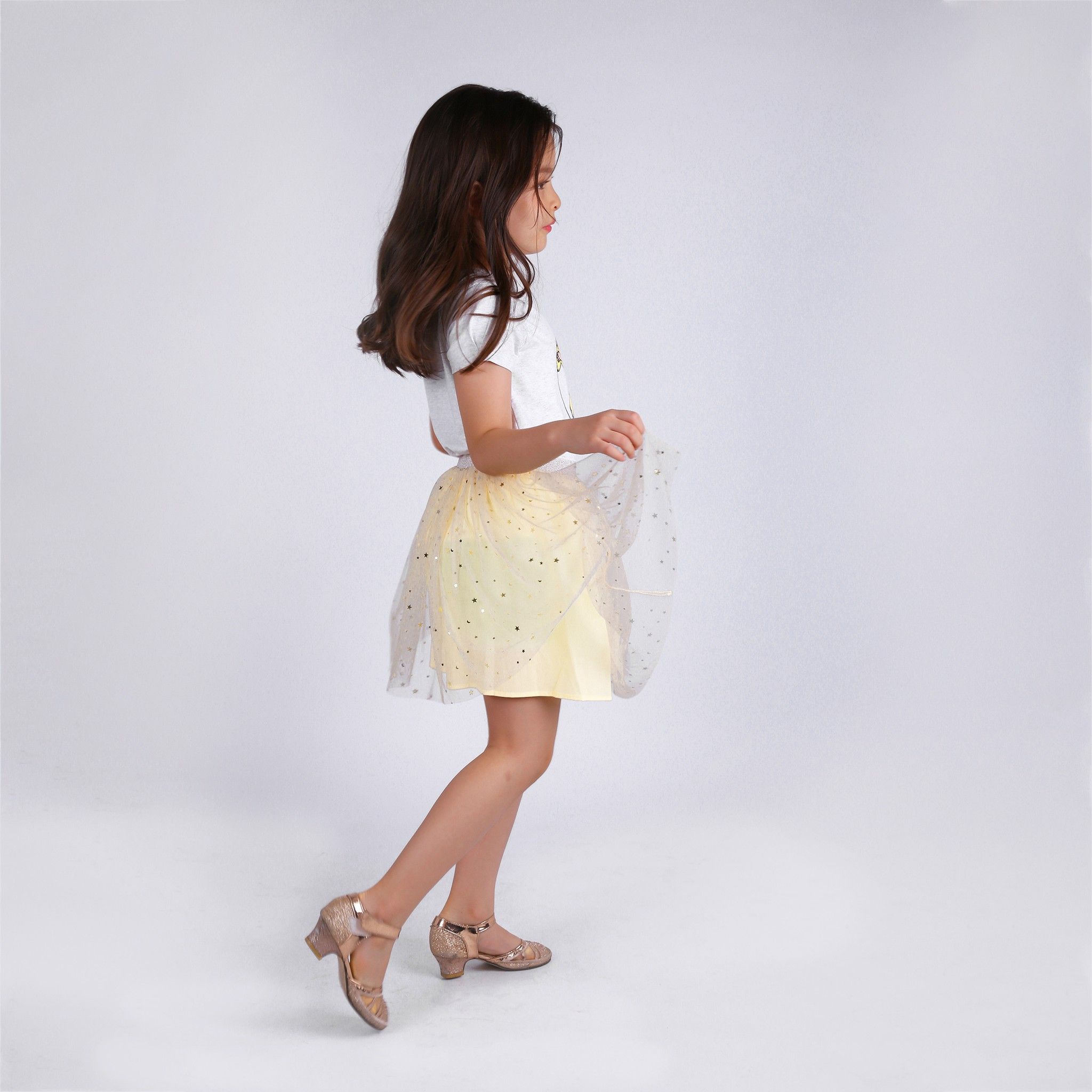 Váy bé gái tutu Roxy - Tutu vàng trăng sao, vàng nhạt