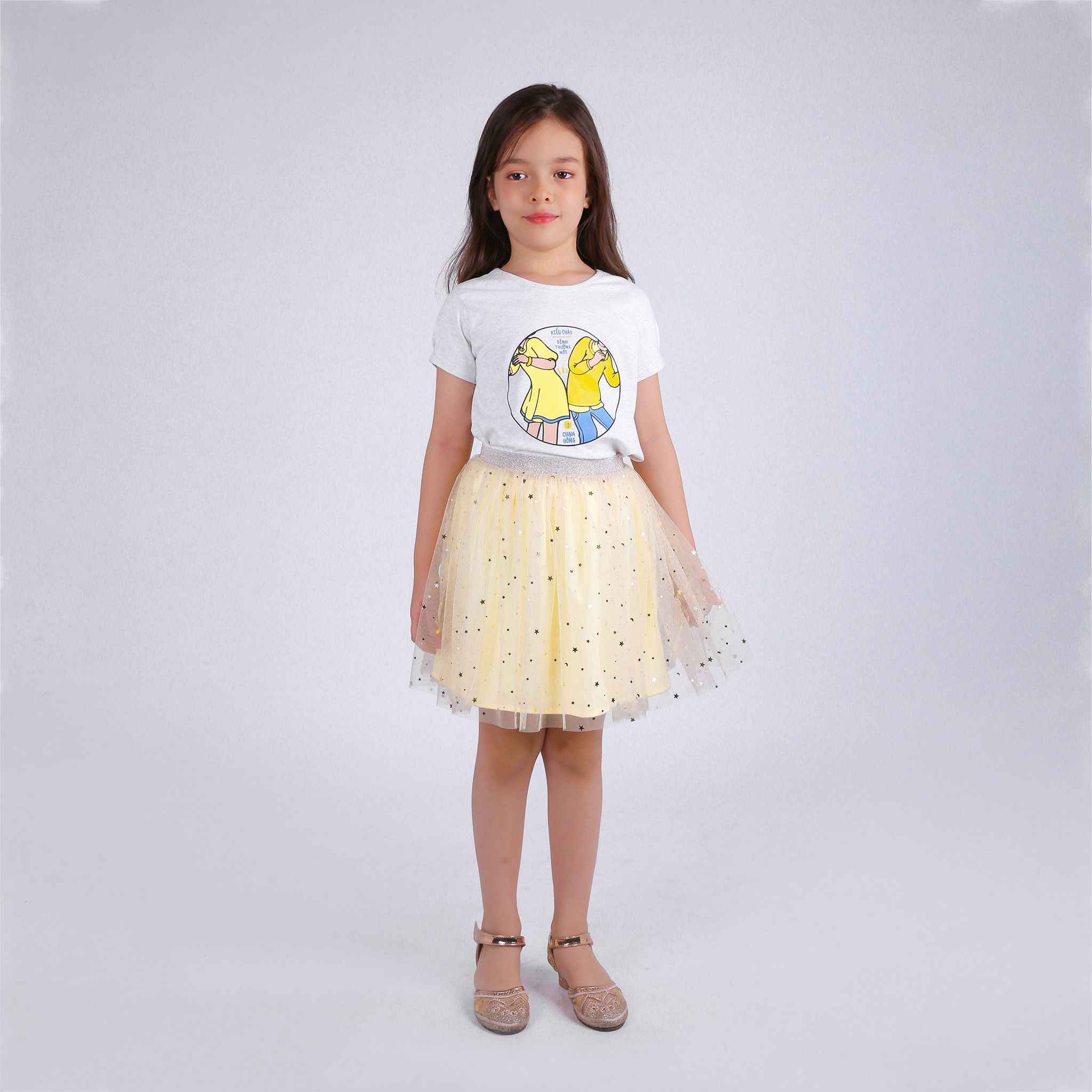 Váy bé gái tutu Roxy - Tutu vàng trăng sao, vàng nhạt