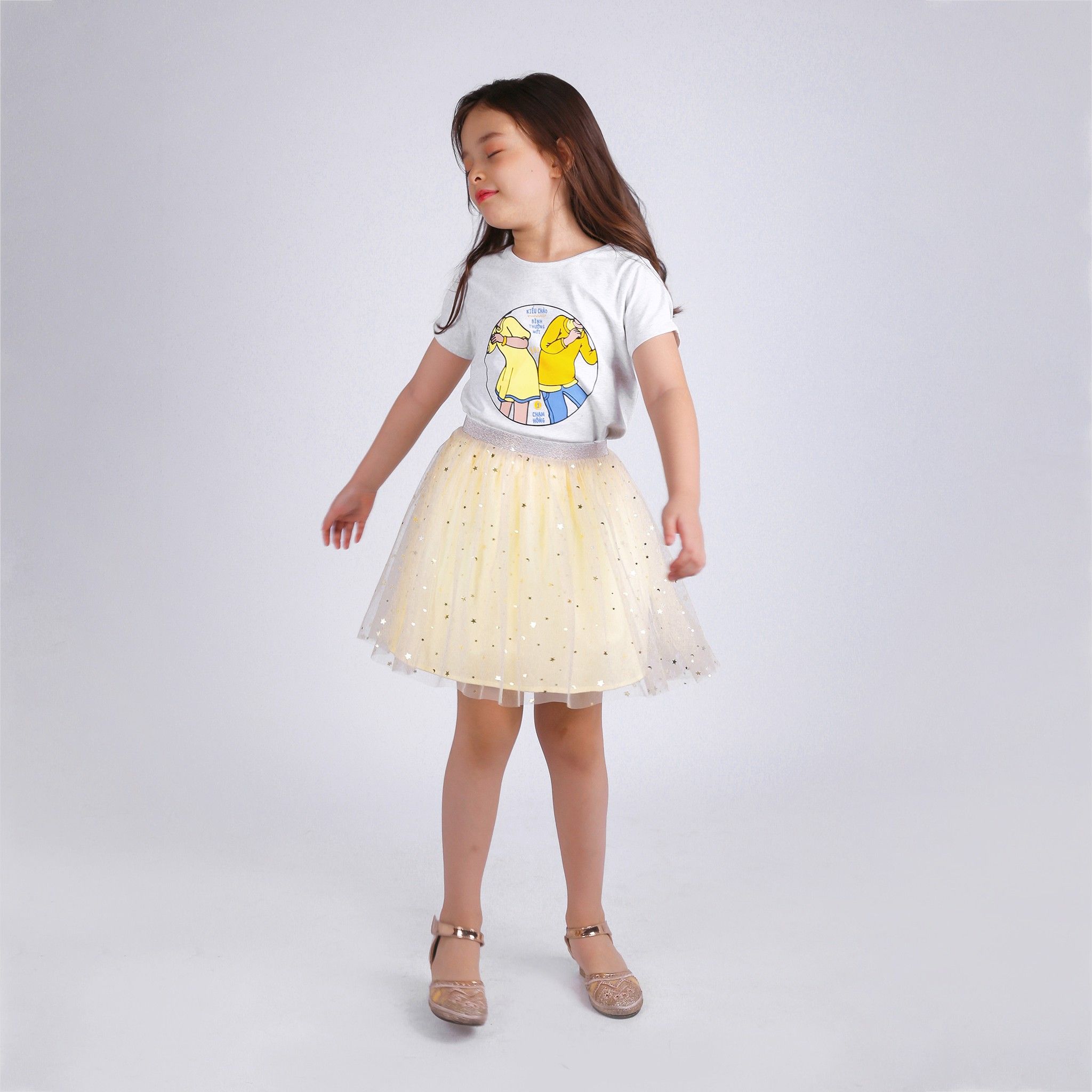 Váy bé gái tutu Roxy - Tutu vàng trăng sao, vàng nhạt