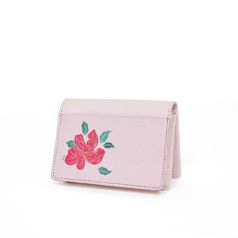 Ví mini da bò Saffiano - hồng - (Cheerful Blossoms)