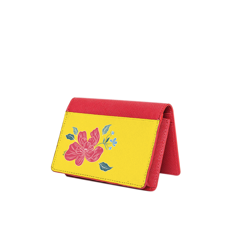 Ví mini da bò Saffiano màu đỏ - vàng - (Cheerful Blossoms)