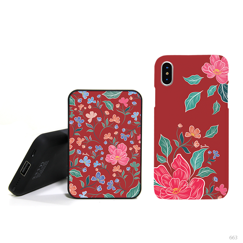 Sạc dự phòng, Ốp di động - đỏ - (Cheerful Blossoms)