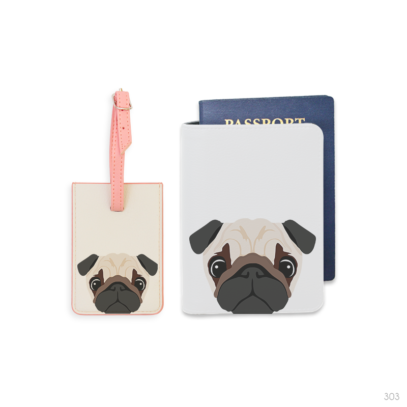 Bao hộ chiếu, Thẻ hành lý - Pattern Chó Pug