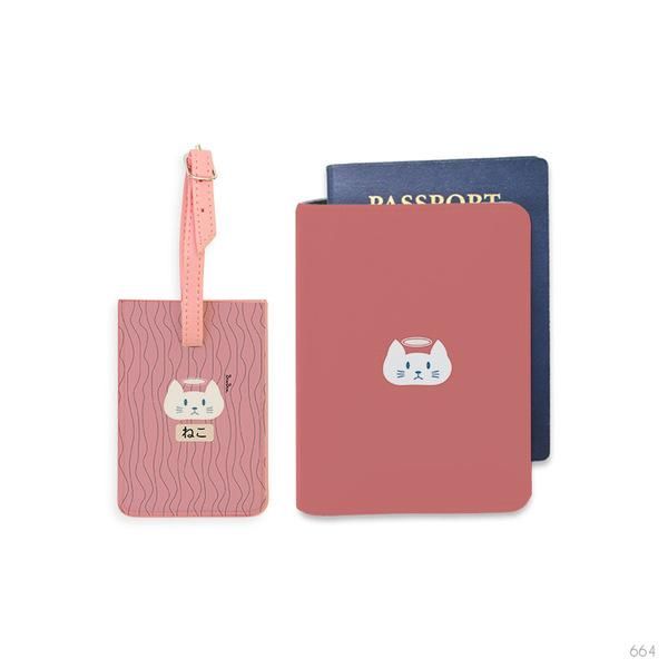Bao hộ chiếu, Thẻ hành lý - Bossy Kitty 2 (nền hồng) - (Bossy Kitty)