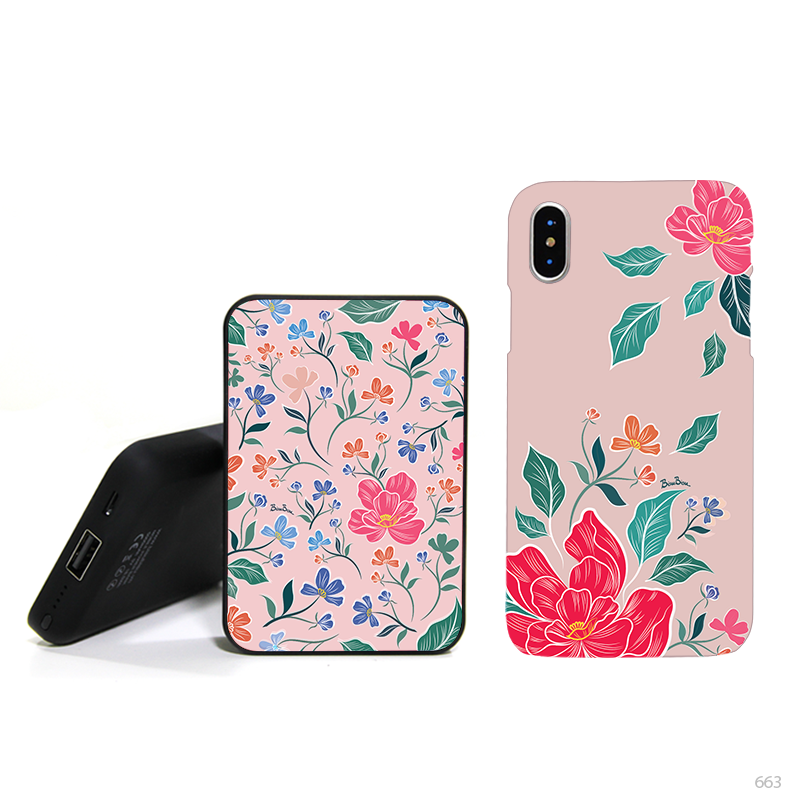Sạc dự phòng, Ốp di động - hồng - (Cheerful Blossoms)