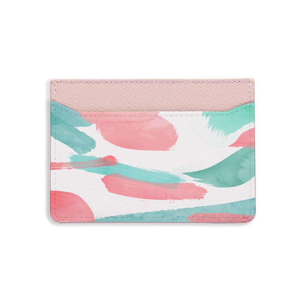 Ví đựng thẻ da bò Saffiano màu hồng - Pastel Color