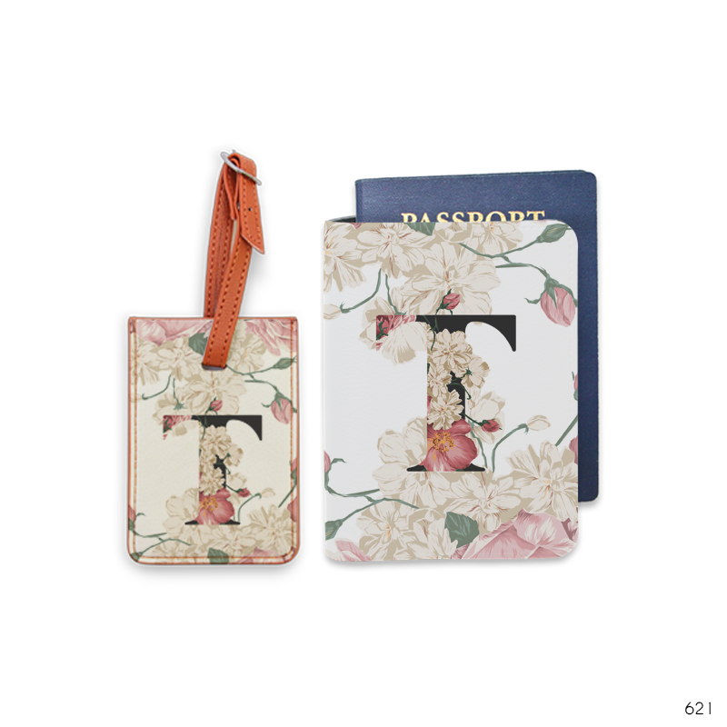 Bao hộ chiếu, Thẻ hành lý Monogram chữ cái T - (Floral Monogram)