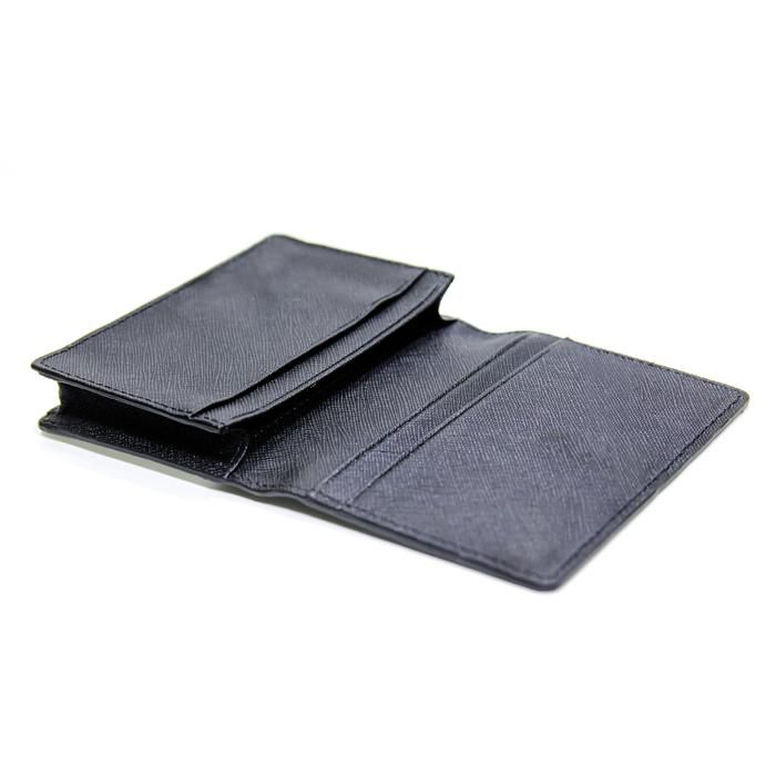 Ví mini da bò Saffiano màu đen - Họa tiết xanh trắng