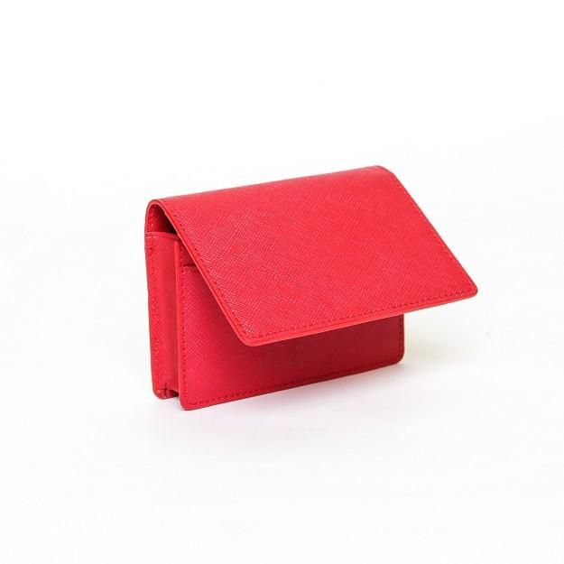 Ví mini da bò saffiano - Signature - Red Rose