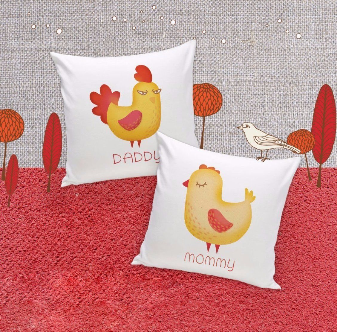 Vỏ gối tựa đôi - Chicken family