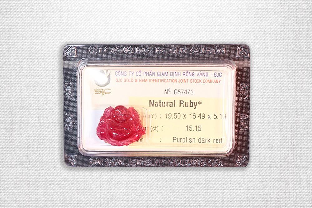 Đá phong thủy Ruby Phật Di Lặc Purplish Dark Red G57473