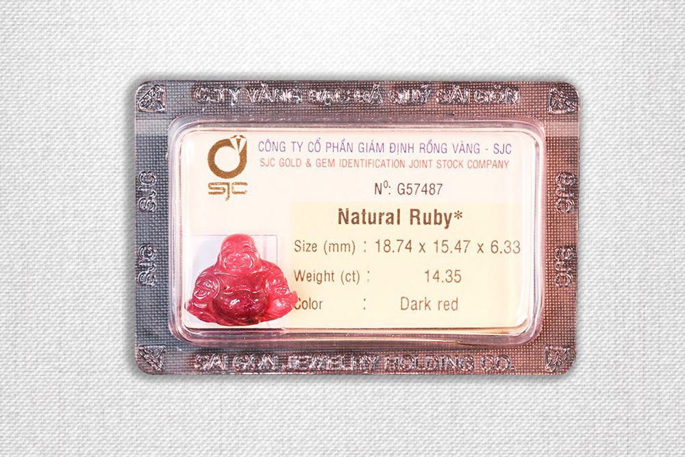 Đá phong thủy Ruby Phật Di Lặc Dark Red G57487