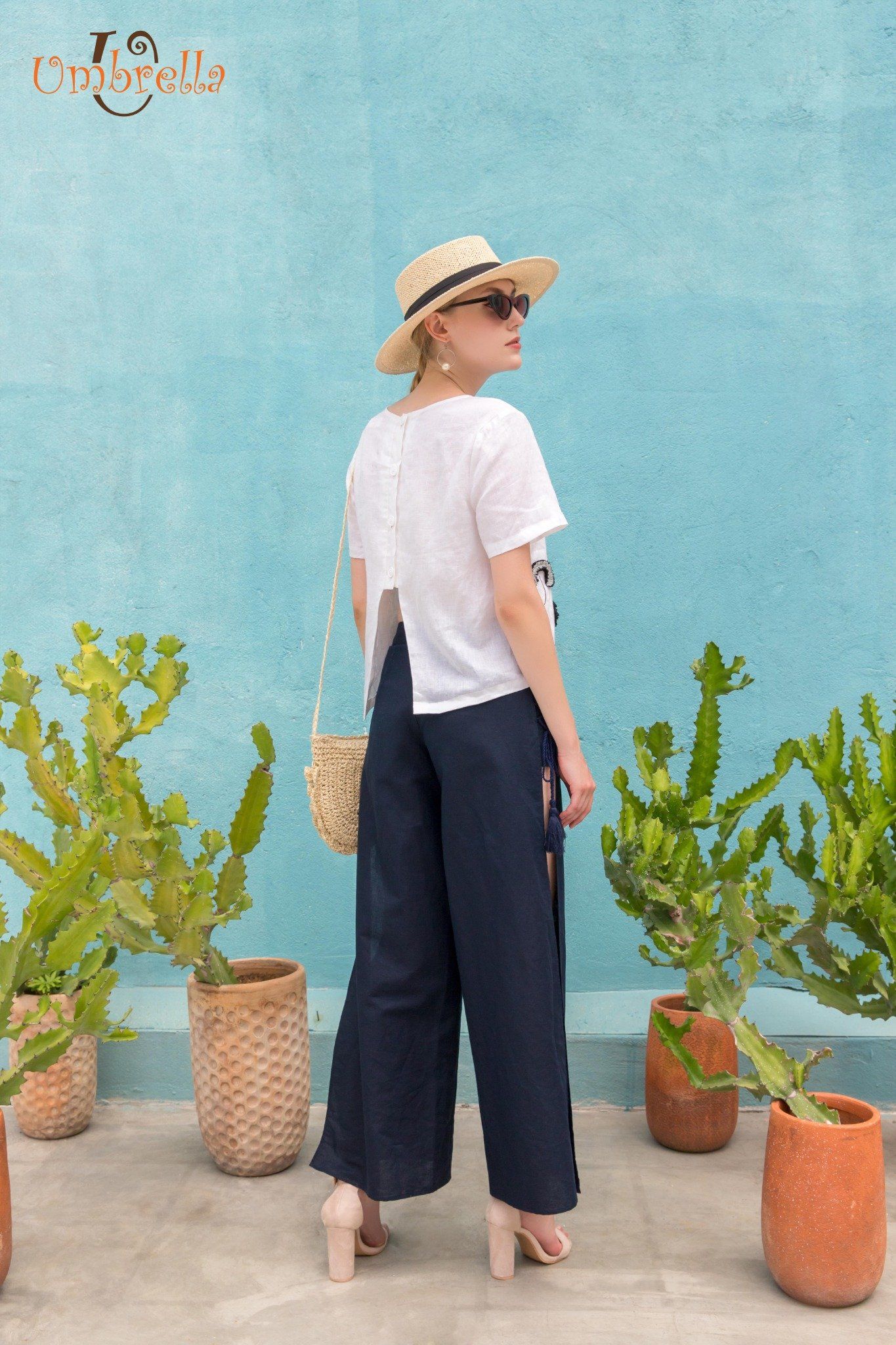 Quần Linen đan hông short lót