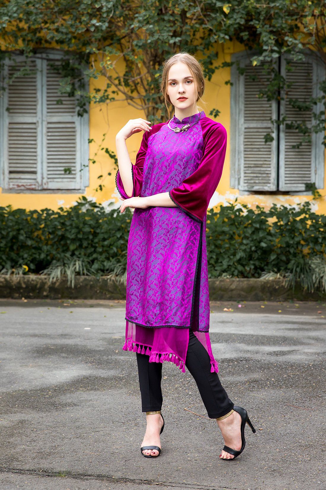 Áo dài phối tay 2 tà