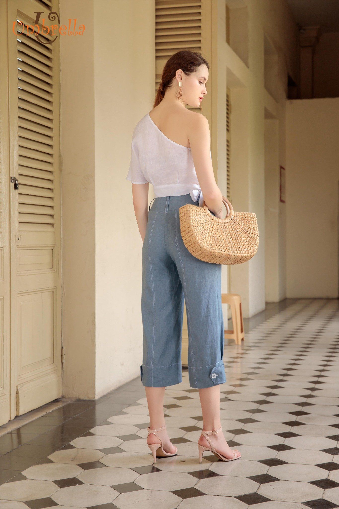 Quần Linen đai nút lai