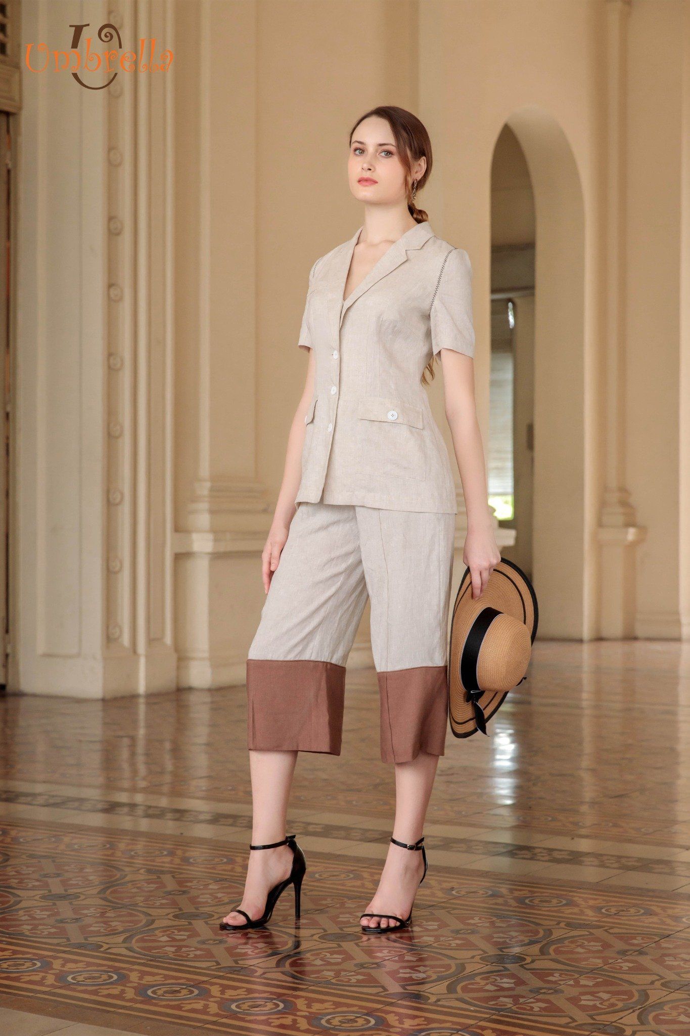 Quần Linen lai phối màu