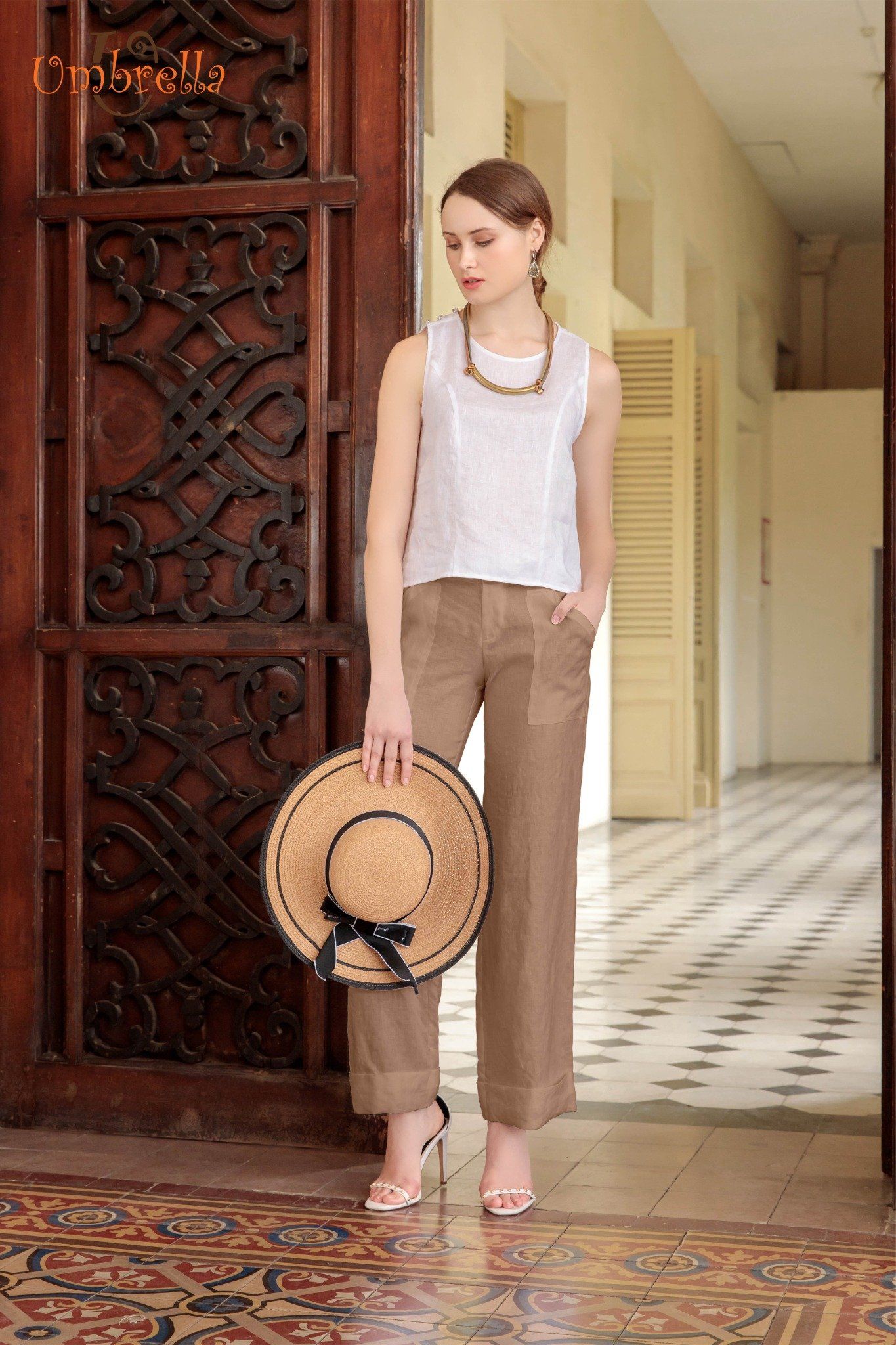 Quần thắt dây ống suông lai V