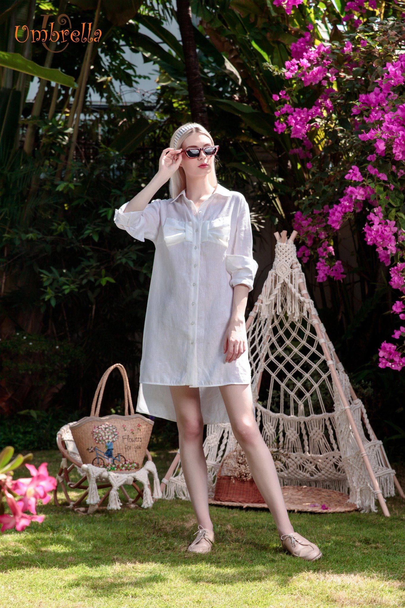 Đầm Linen sơ mi nơ ngực