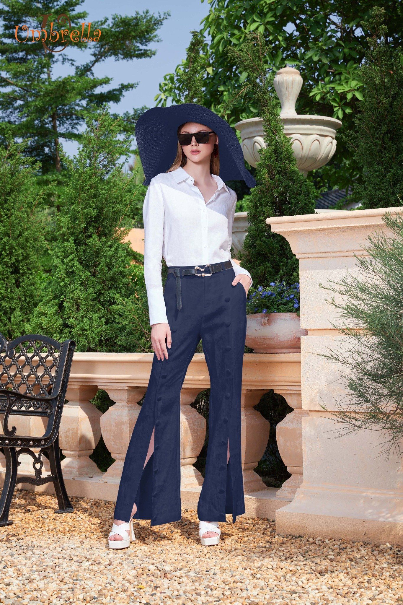 Quần Linen nhiều nút bấm trước