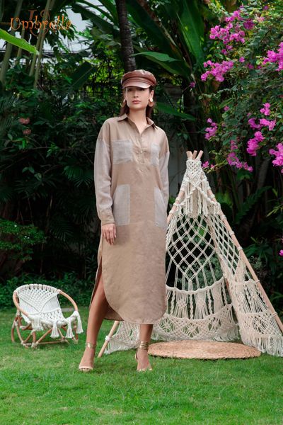  Đầm Linen sơ mi dài vạt bầu 