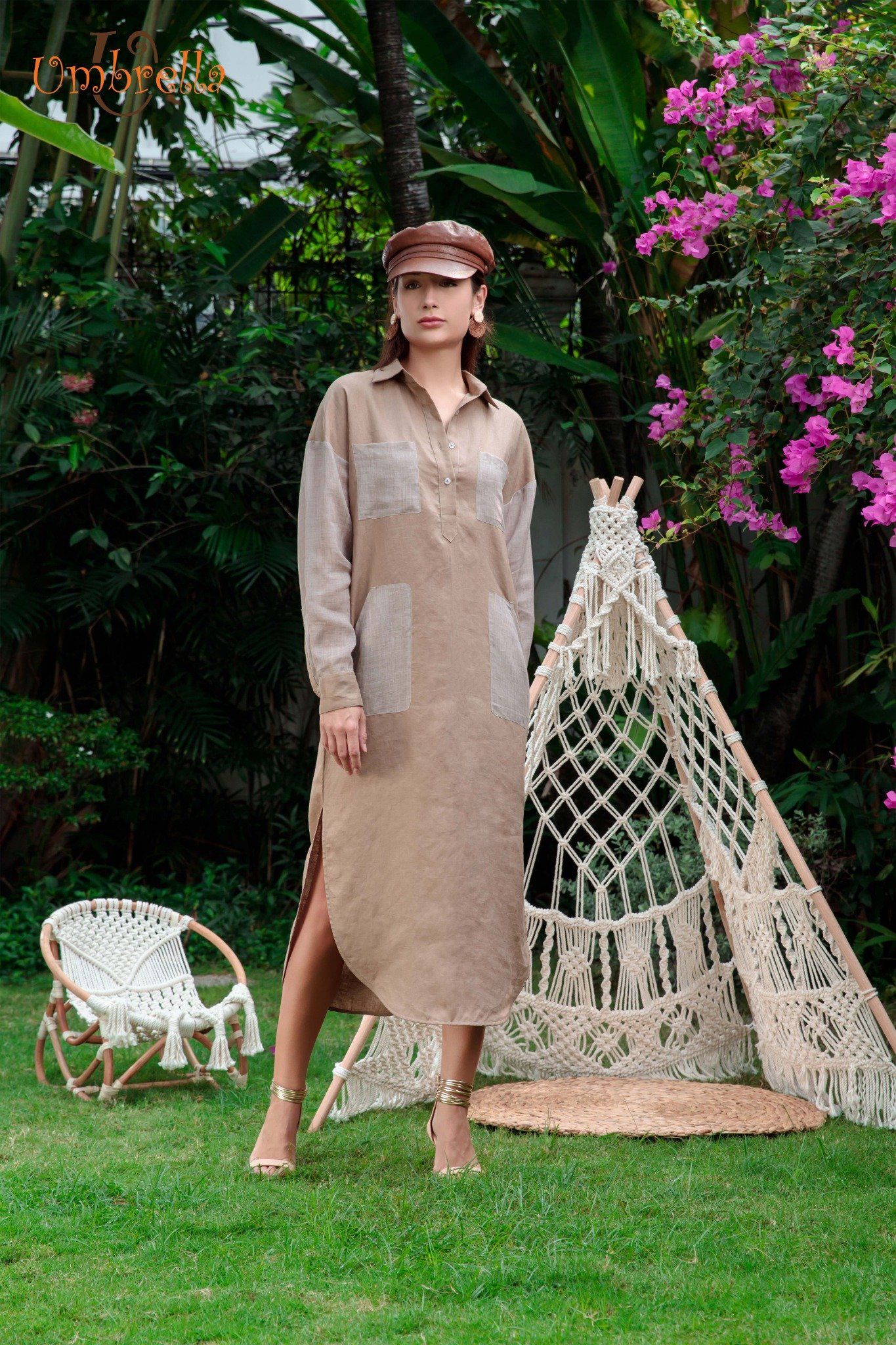 Đầm Linen sơ mi dài vạt bầu