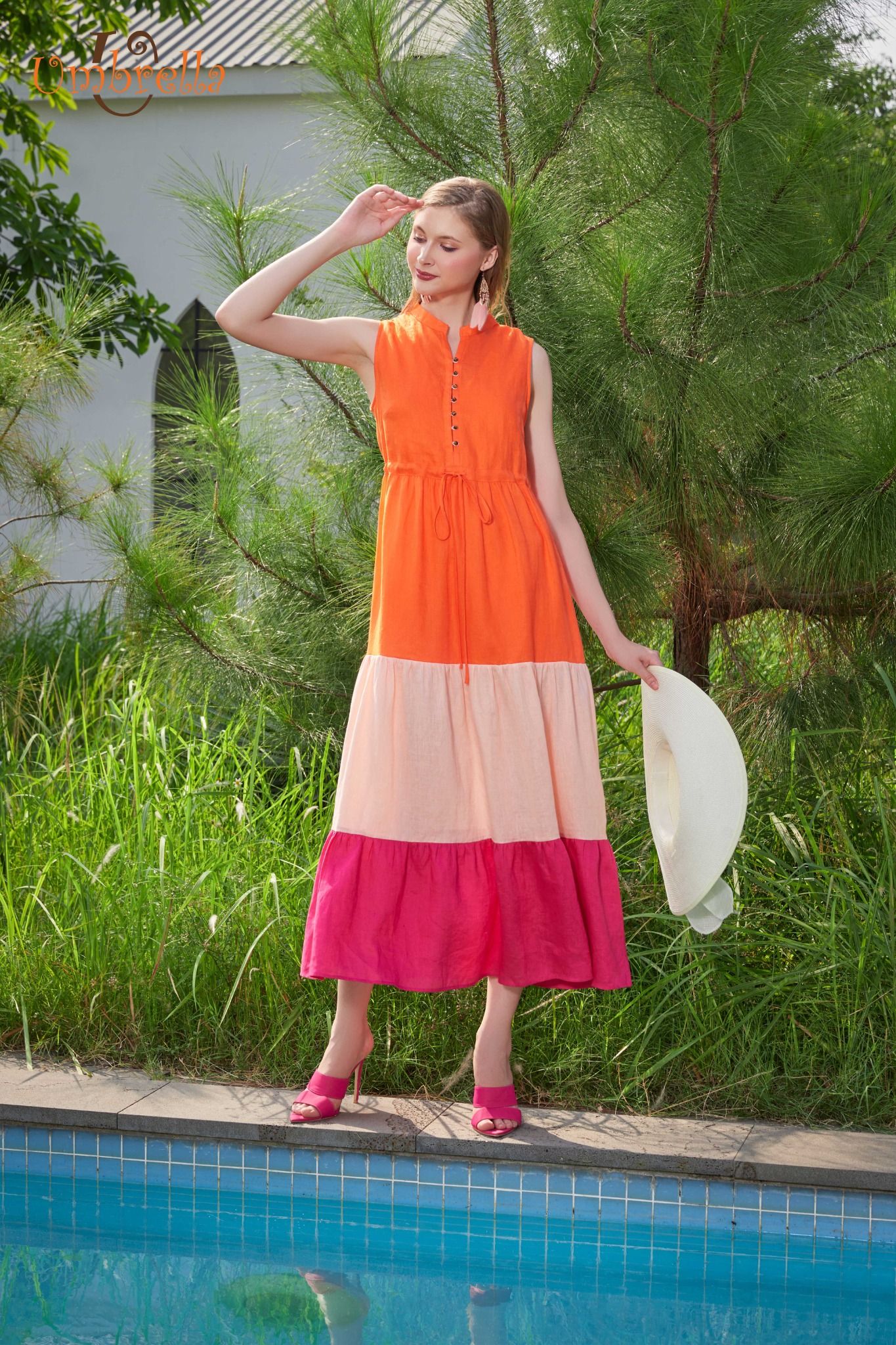Đầm dài 3 tầng thắt eo