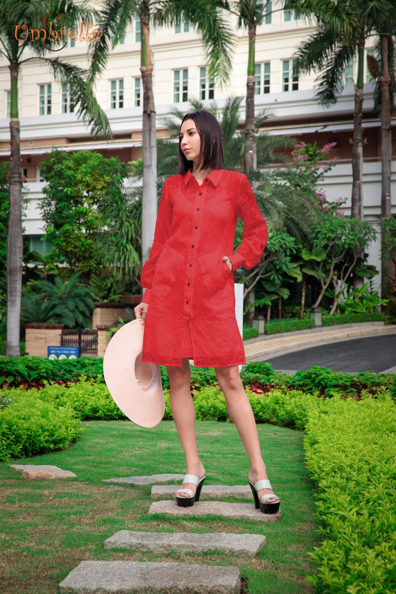 Đầm Linen sơ mi cổ tay đứt