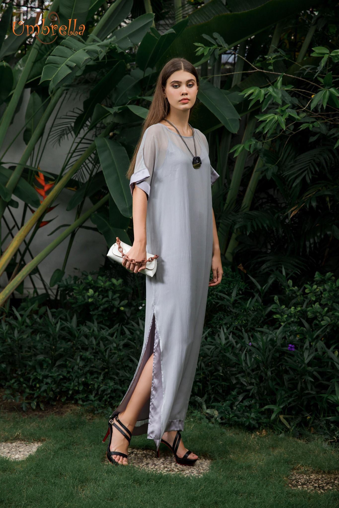 Đầm dài lụa viền lai to (Lót) Silk 100%