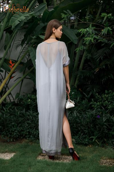  Đầm dài lụa viền lai to (Lót) Silk 100% 