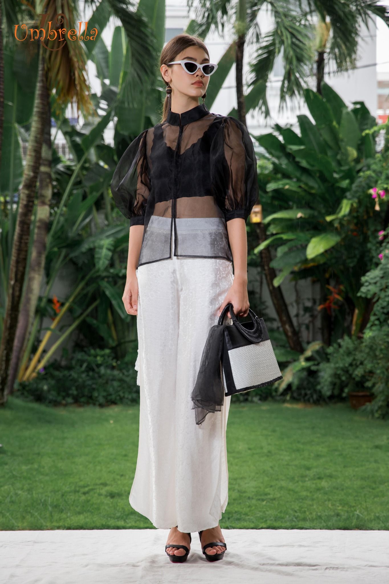 Áo Organza tay phồng ngắn