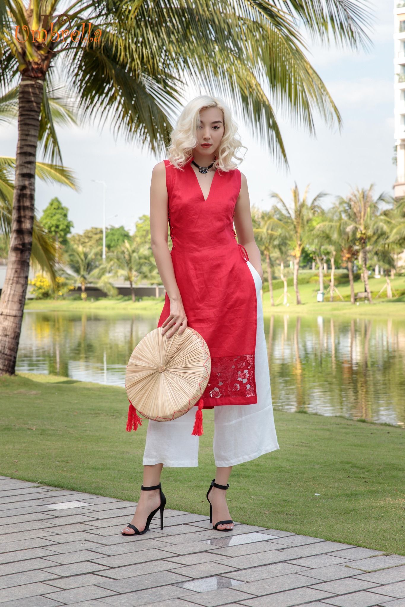 Áo dài Linen đan hông