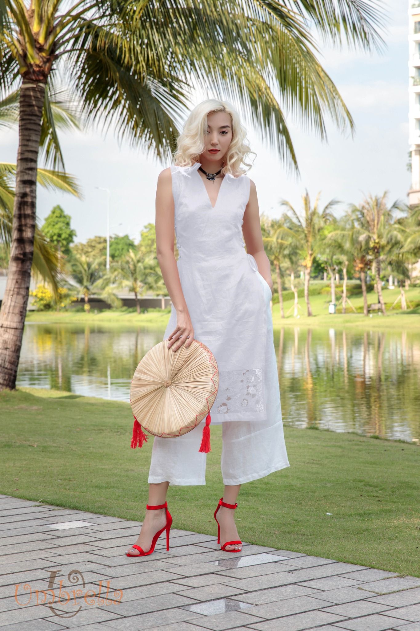 Áo dài Linen đan hông