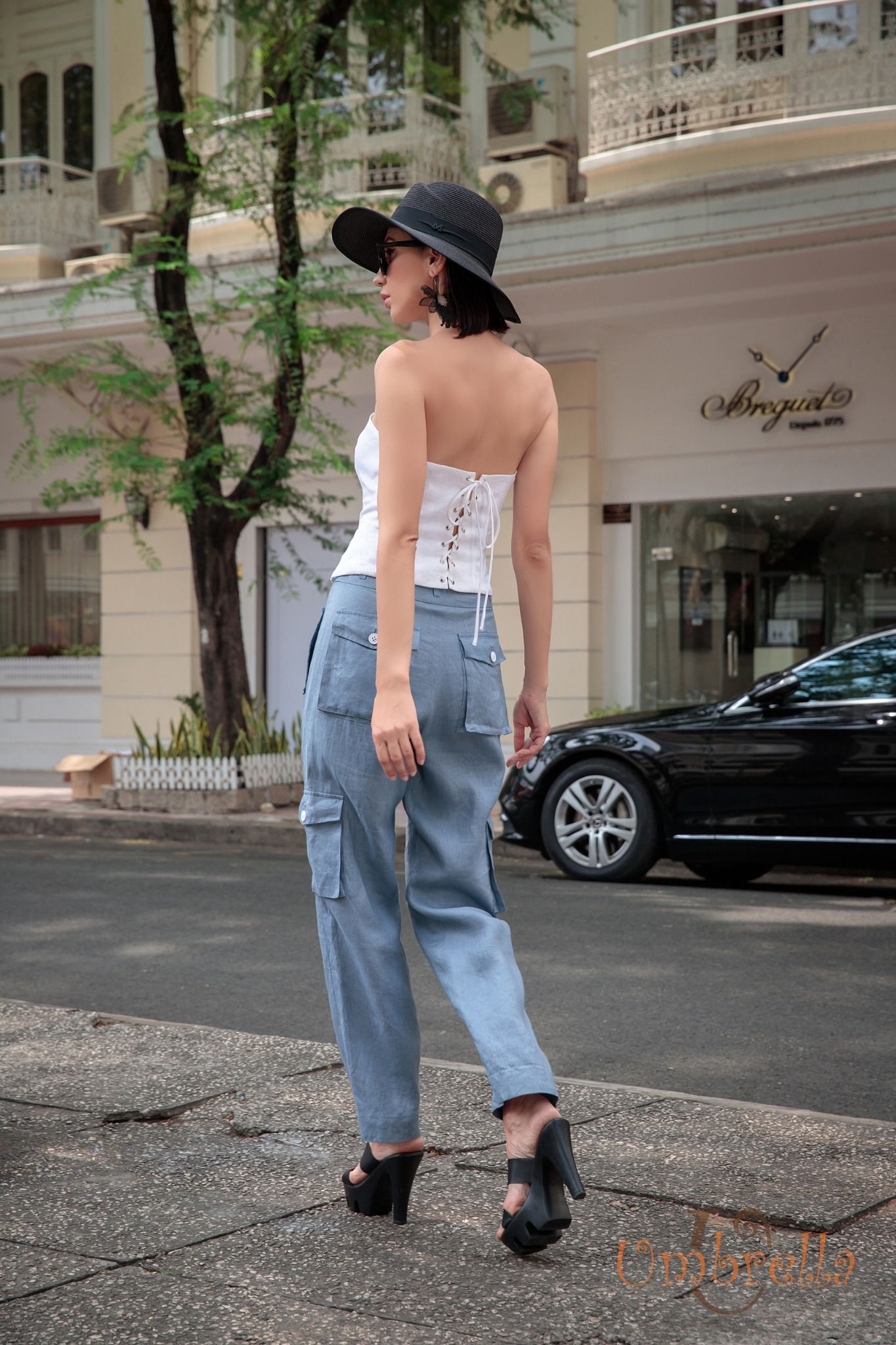 Quần Linen đắp chéo túi hộp