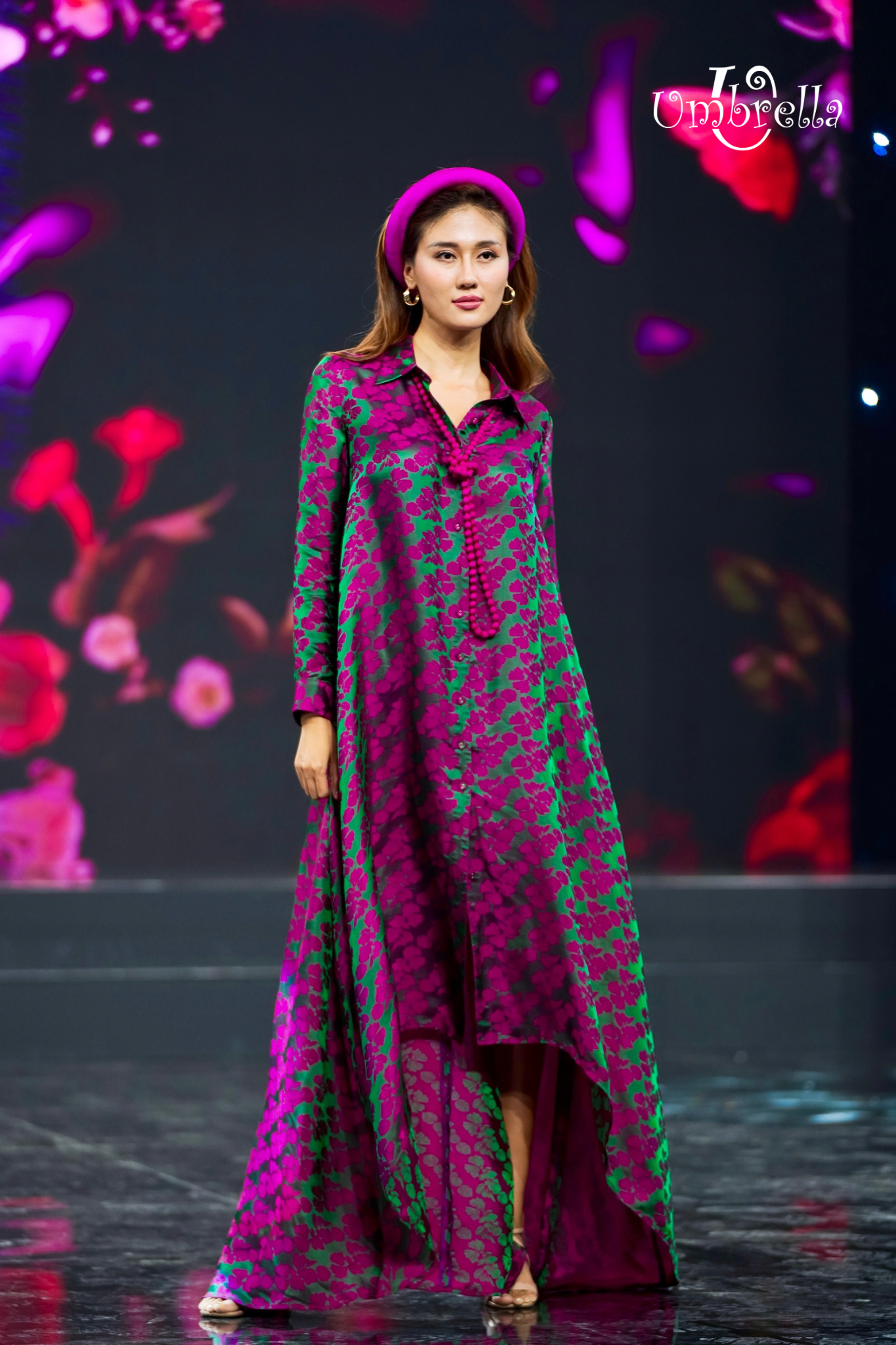 Đầm dài sơ mi gấm tùng rộng