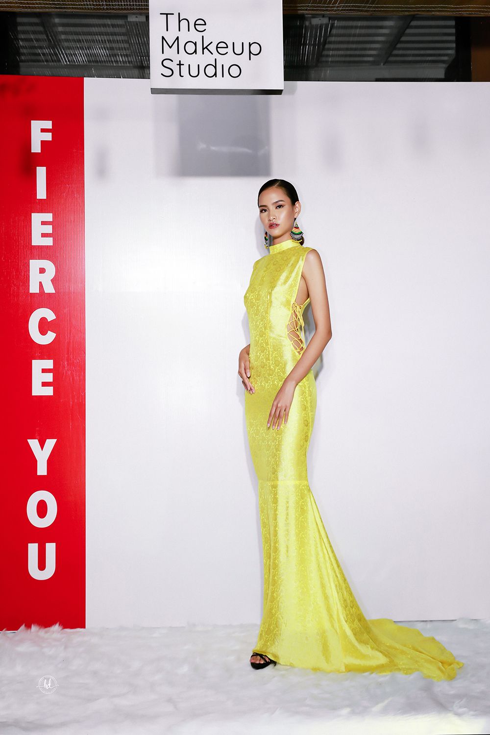 Sidelong net maxi dress