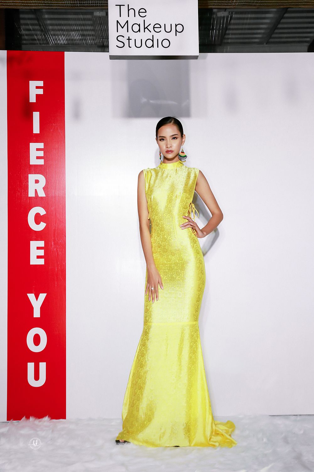 Sidelong net maxi dress
