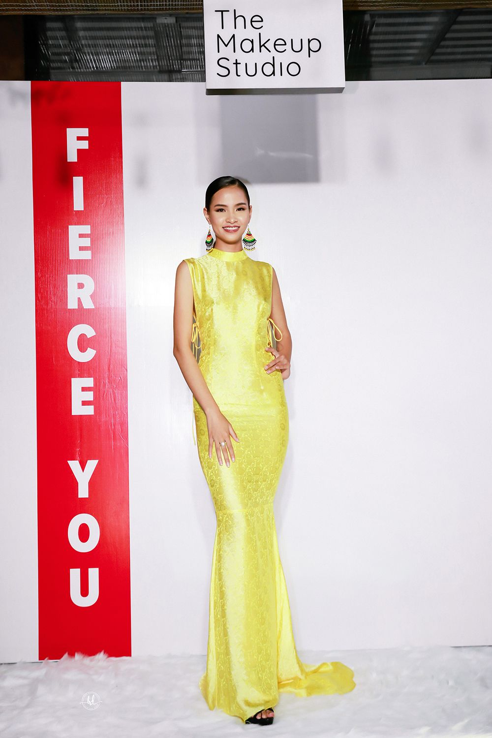 Sidelong net maxi dress