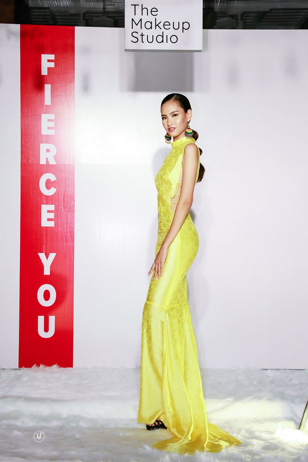 Sidelong net maxi dress