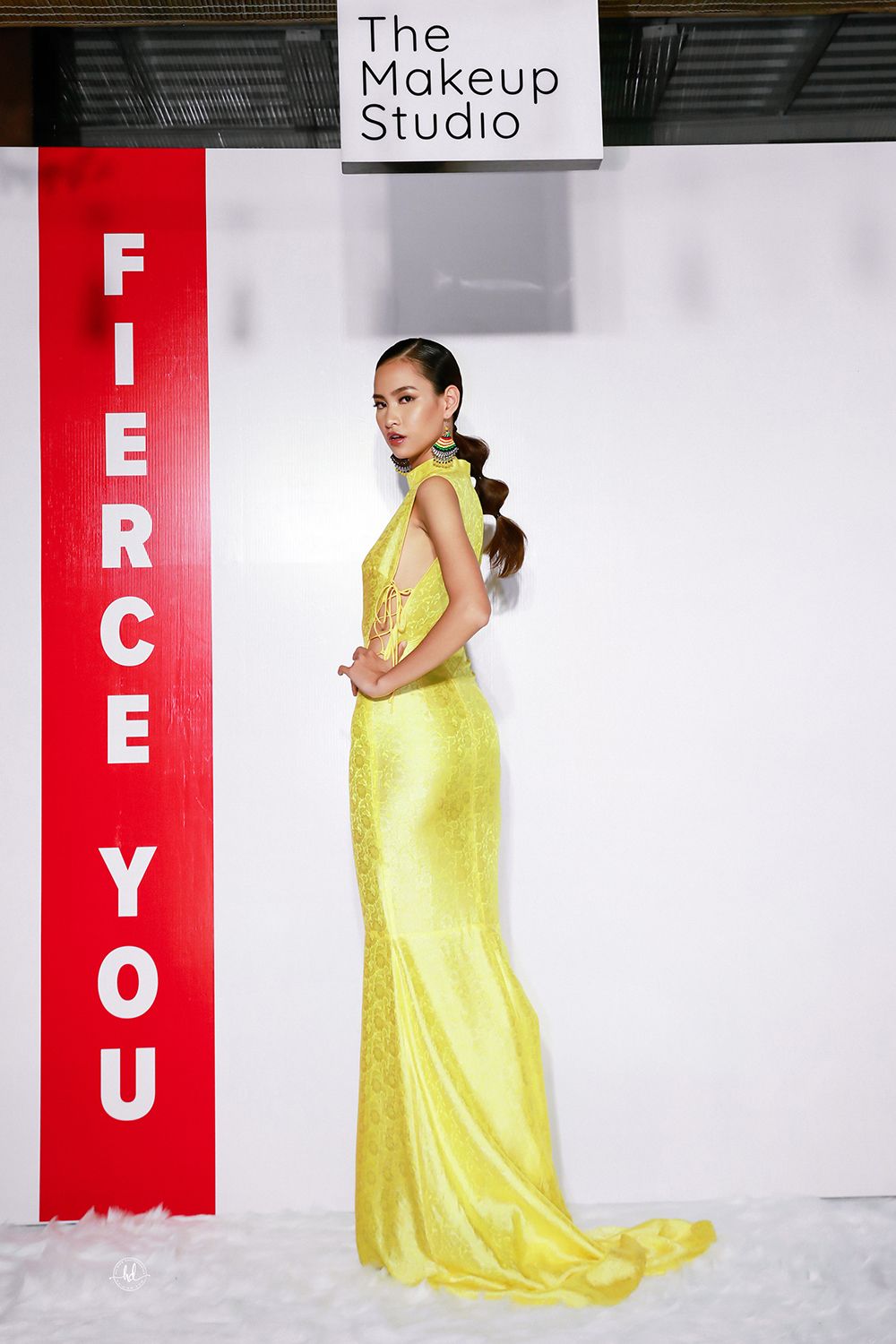 Sidelong net maxi dress