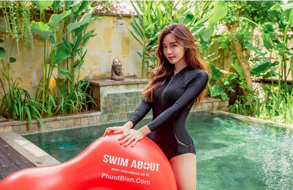 Áo tắm đồ bơi nữ 1 mảnh màu đen bikini tay dài chống nắng Hàn Quốc