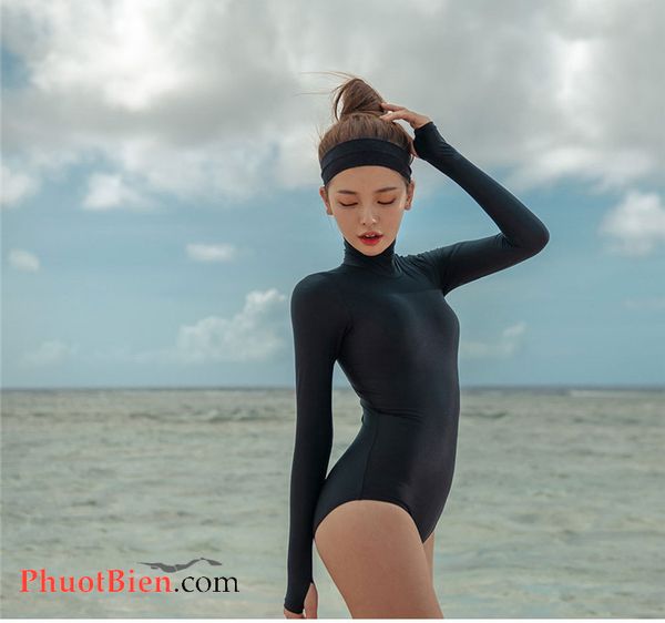 Áo tắm nữ 1 mảnh bikini cao cổ tay dài chống nắng Hàn Quốc