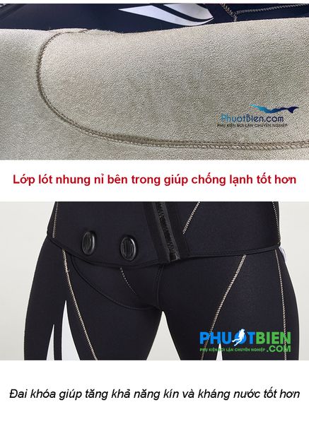 Quần áo bơi lặn chống thấm nước 5mm có lớp lót lông nỉ