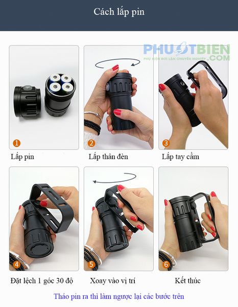 Đèn Pin Led Lặn Biển Chống Thấm Nước Đa Chức Năng FLashlight  QH14-7