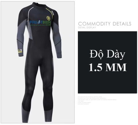  Đồ Bơi Nam Dài Tay Giữ Nhiệt Liền Thân Neoprene Wetsuit 1.5mm - AL202 