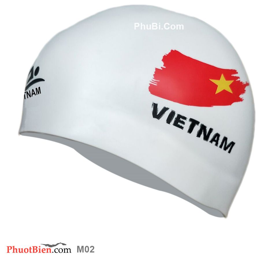 Mũ Bơi 3D Thi Đấu In Cờ Việt Nam - M02
