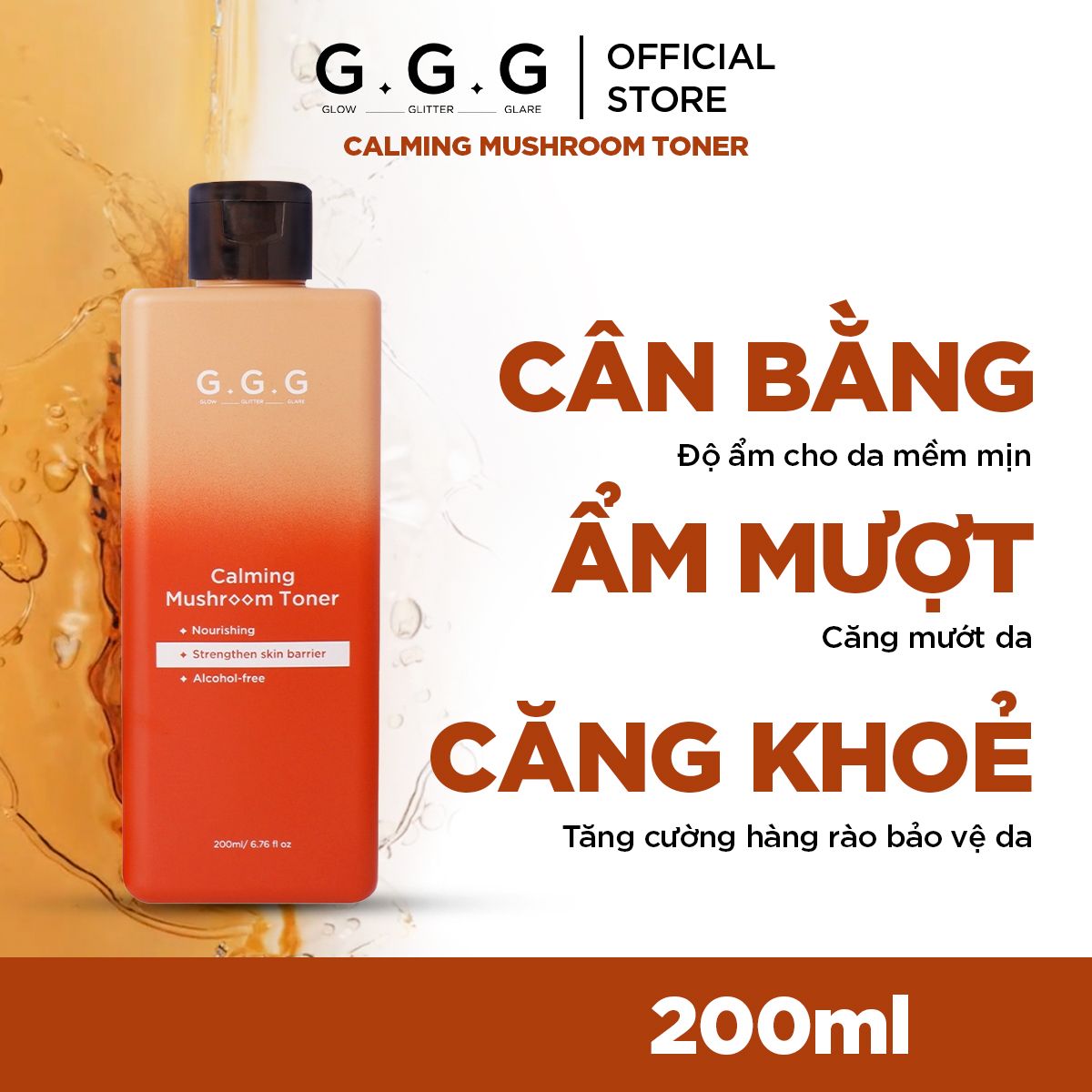 Toner Nấm, Cân Bằng Cấp Ẩm Sâu & Làm Dịu Da Tức Thì GGG Calming Mushroom Toner 200ml