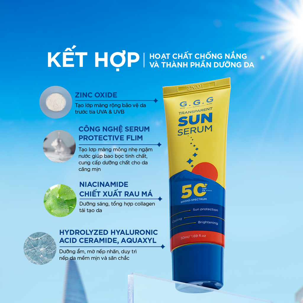 Kem Chống Nắng dạng Serum, Chống Nắng Phổ Rộng, Dưỡng Da G.G.G Transparent Sun Serum SPF50+/PA++++ 50ml