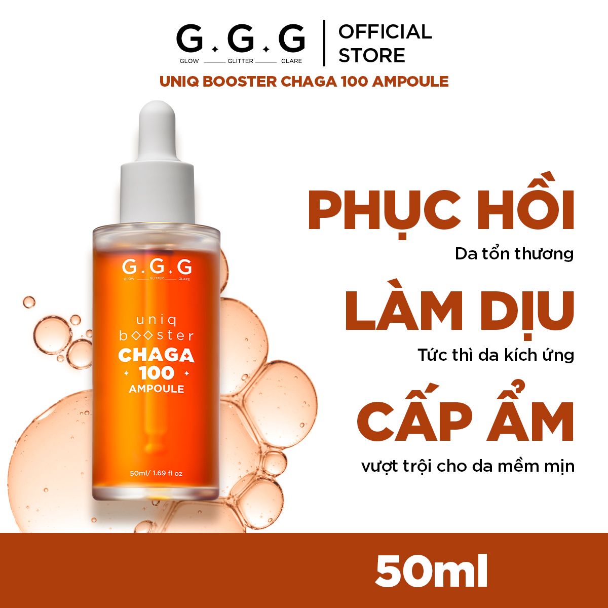 Booster Nấm Chaga, Tinh Chất Ampoule Cấp Ẩm Sâu Làm Dịu & Phục Hồi Da Tức Thì GGG Uniq Booster Chaga 50ml