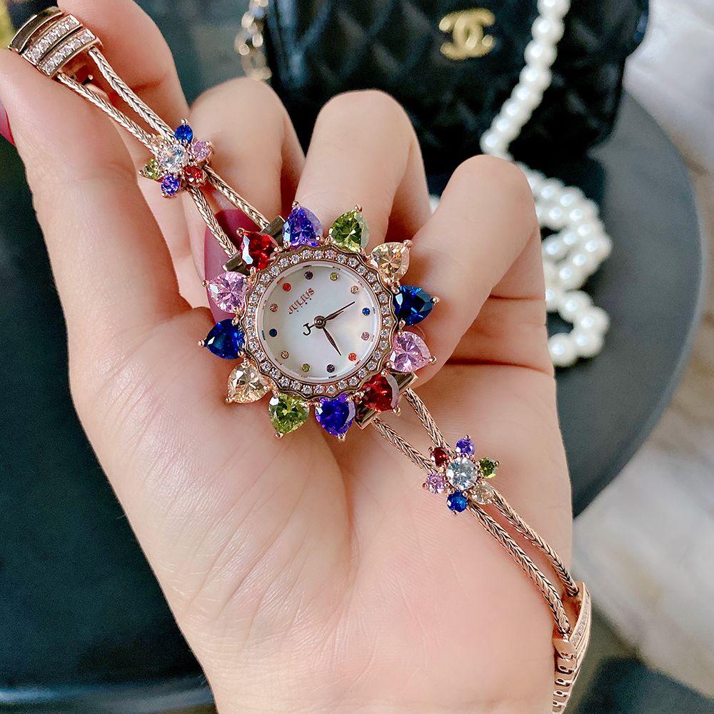 Đồng Hồ Nữ JS-021C Julius Star Mặt Hoa Đính Đá swarovski (Vàng Hồng)
