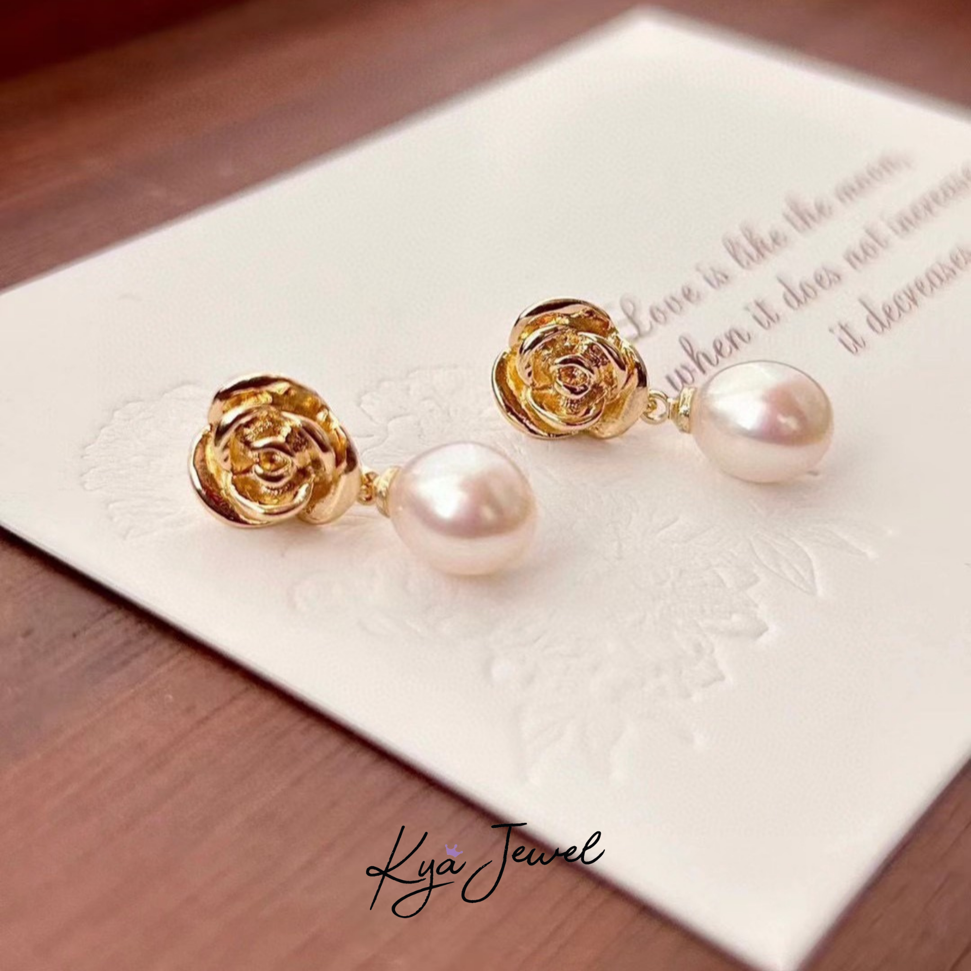Khuyên tai nữ Golden Rose Pearl